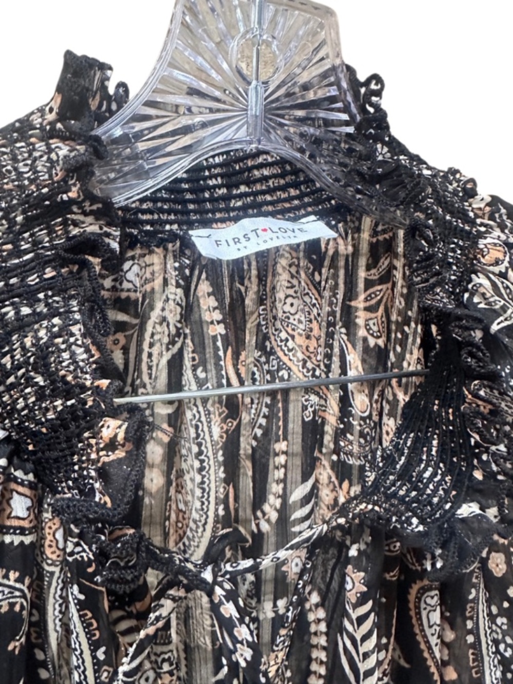 NEW First Love Black Paisley Printed Long Sleeve Blouse - Women's XL - Picture 4 of 5